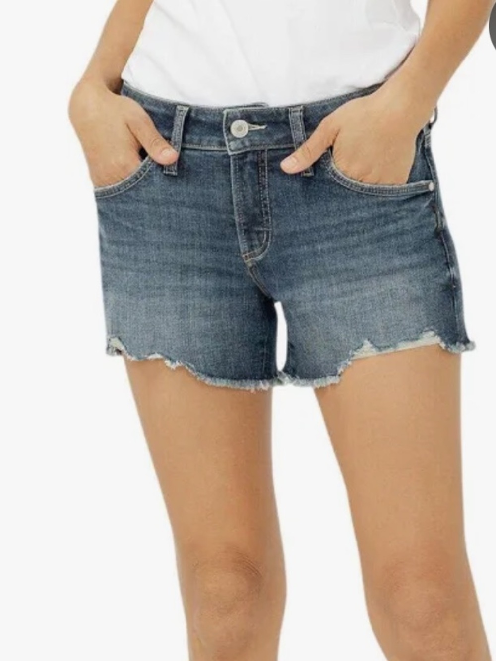 Silver Jeans Distressed Denim Boyfriend Shorts in Washed Blue